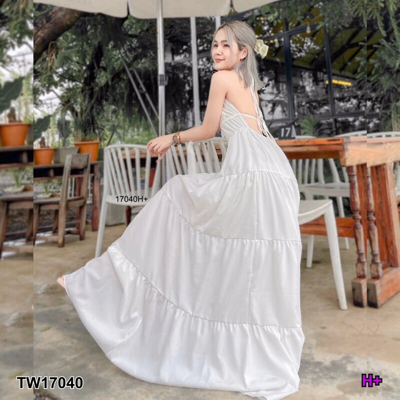 kudapy แม็กซี่เดรสสีบานเย็น น้ำตาล สายเดี่ยวผูกคอยาว เนื้อผ้าไหมอิตาลี่ มีเชือกผูกหลัง อกเสริมฟองน้ำ ใส่ไปเที่ยว