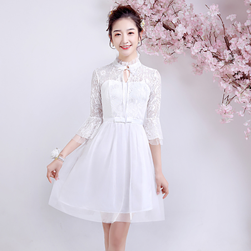 kudapy เดรสสั้นสีเทา/สีแดง/สีชมพู/สีส้ม/สีขาว ราตรีออกงานสั้นซีทรู ทรงเหมือนคอจีน