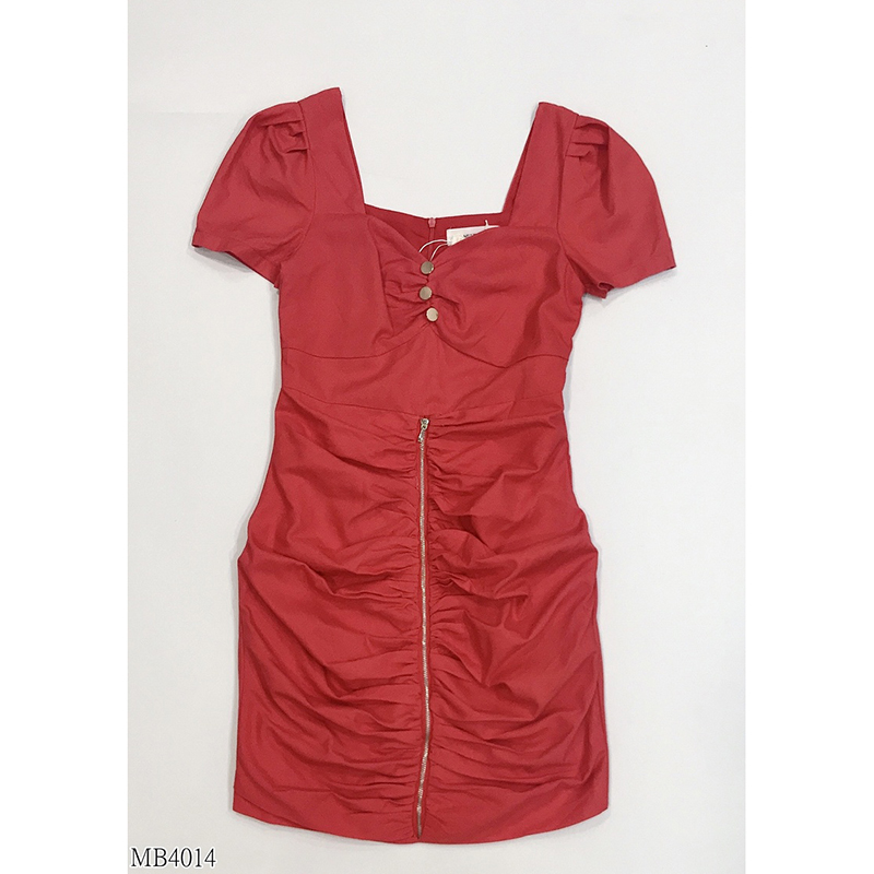 kudapy เดรสสั้นจับจีบกระดุมทองสีแดง/สีกรม ใส่ออกงานเซ็กซี่มากๆ