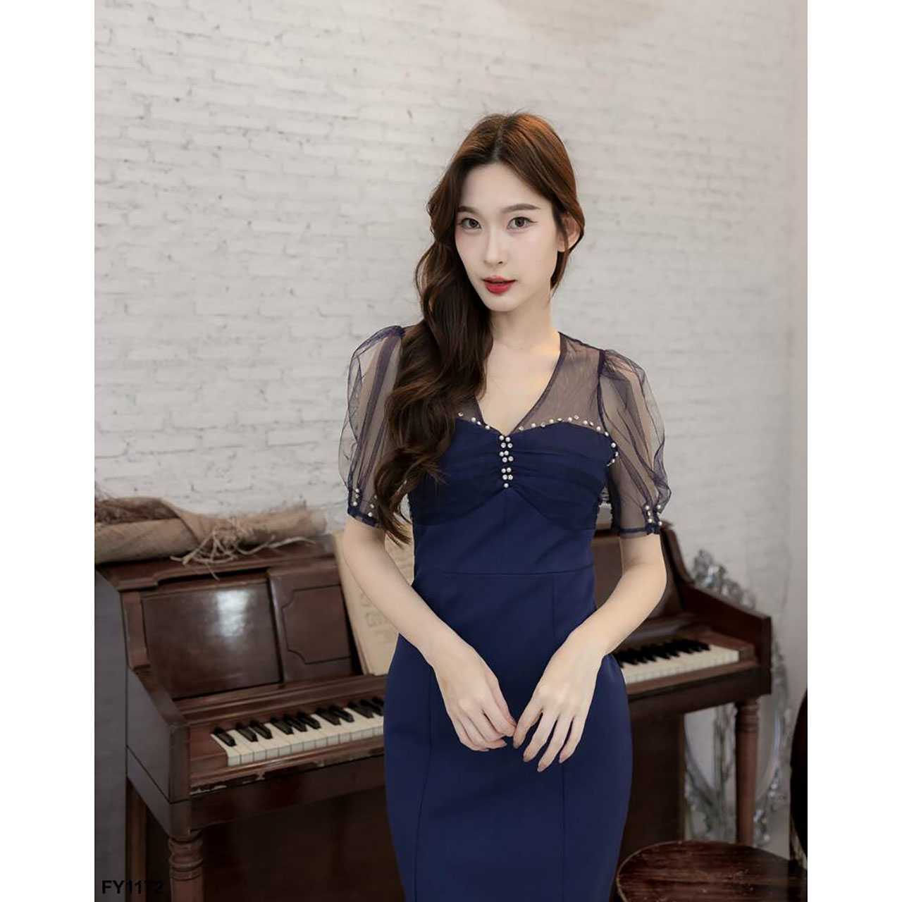 kudapy เดรสสั้นสีแดง/สีชมพู แขนตุ๊กตาขอบเพชร