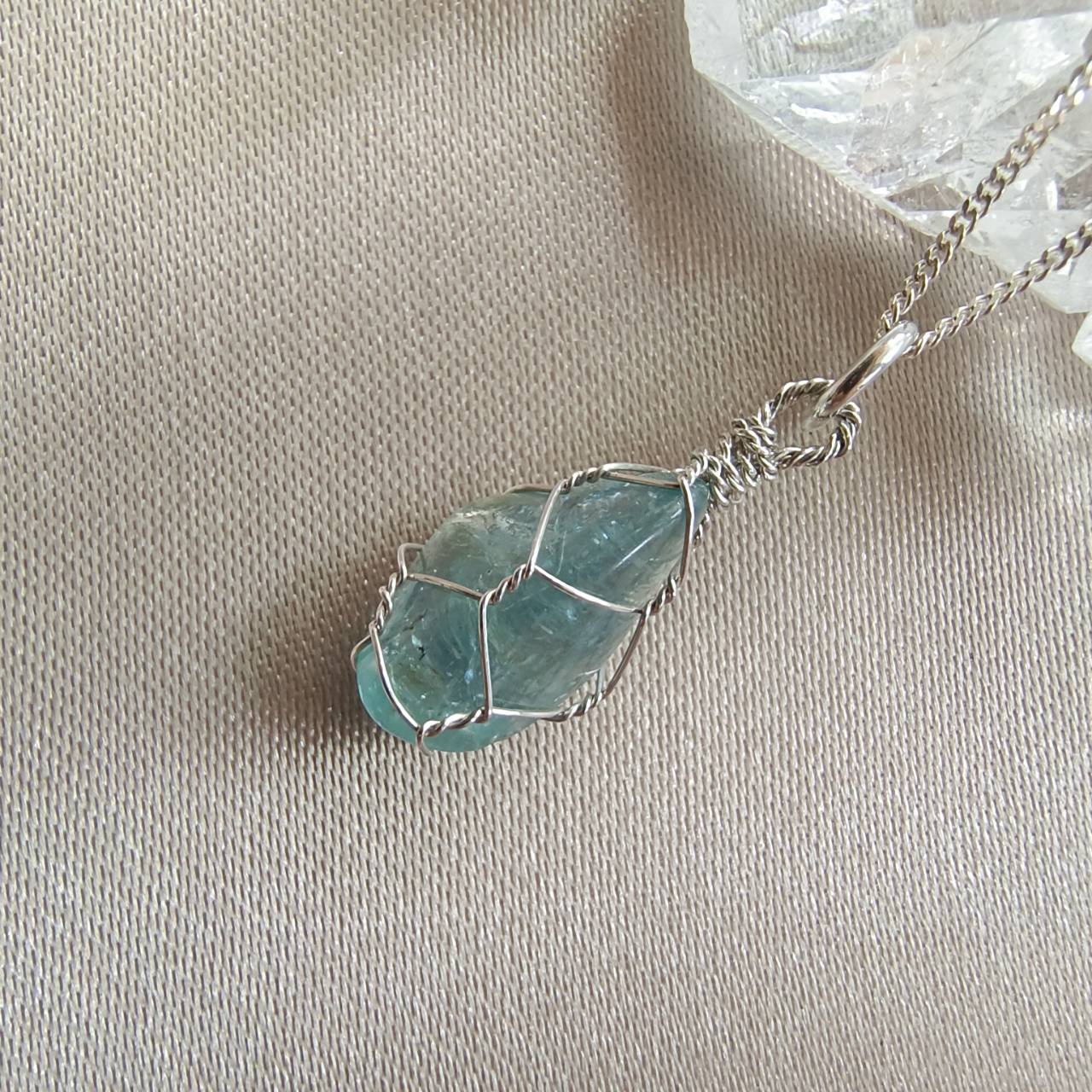 สร้อยคอเงินจี้หินบลูอพาไทต์ Blue Apatite