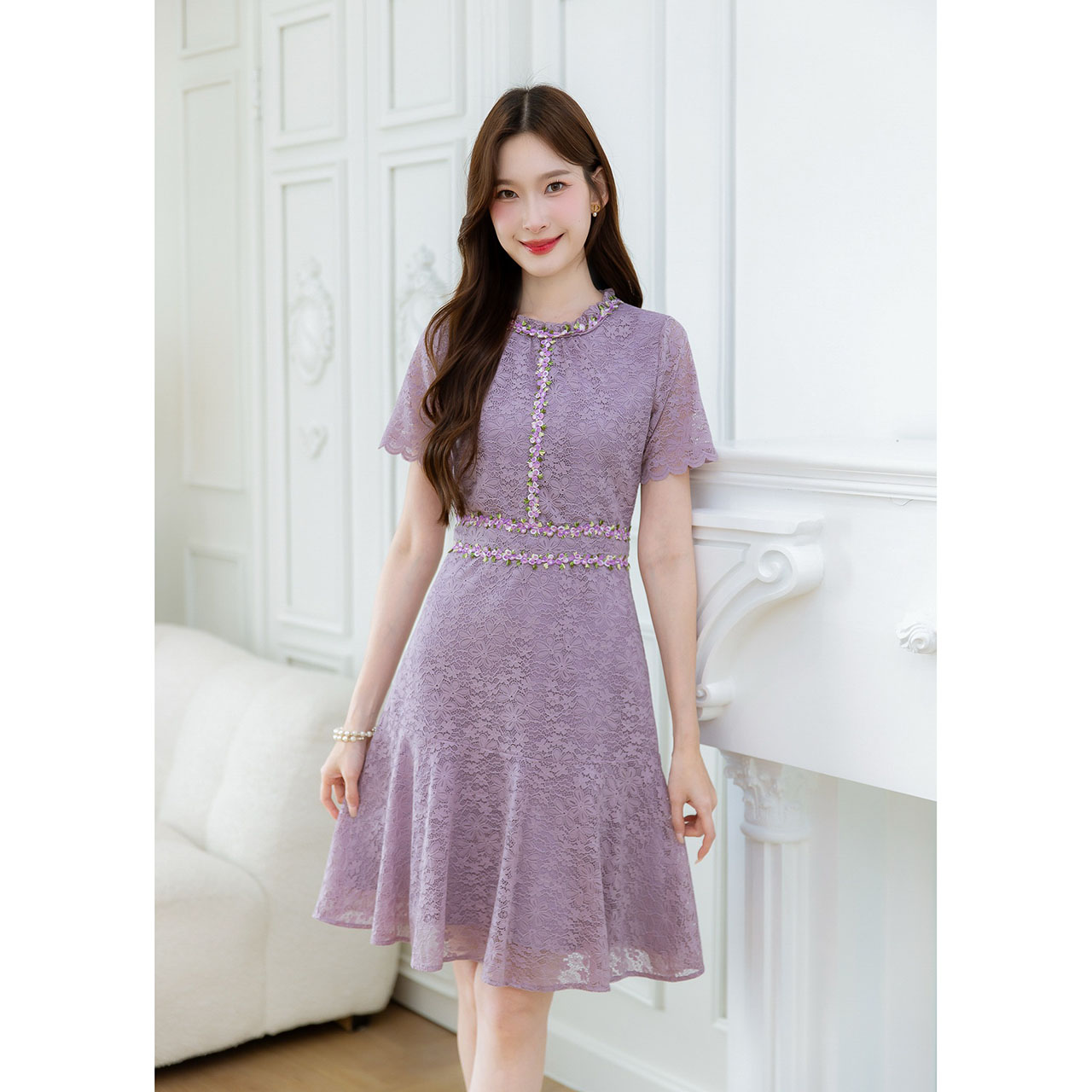 kudapy เดรสลูกไม้โทนสีหวานพาสเทล ลูกไม้เนื้อนิ่มทิ้งตัวใส่สบาย ลายสวย มีดีเทลแต่งลูกไม้ปักเส้น