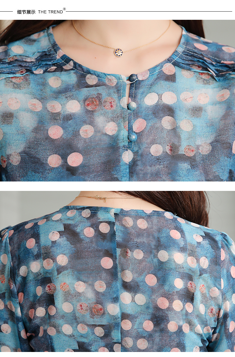 ชุดเดรสผ้าชีฟองสีฟ้าน้ำเงิน เนื้อดี นิ่มลื่น พิมพ์ลายตามแบบ