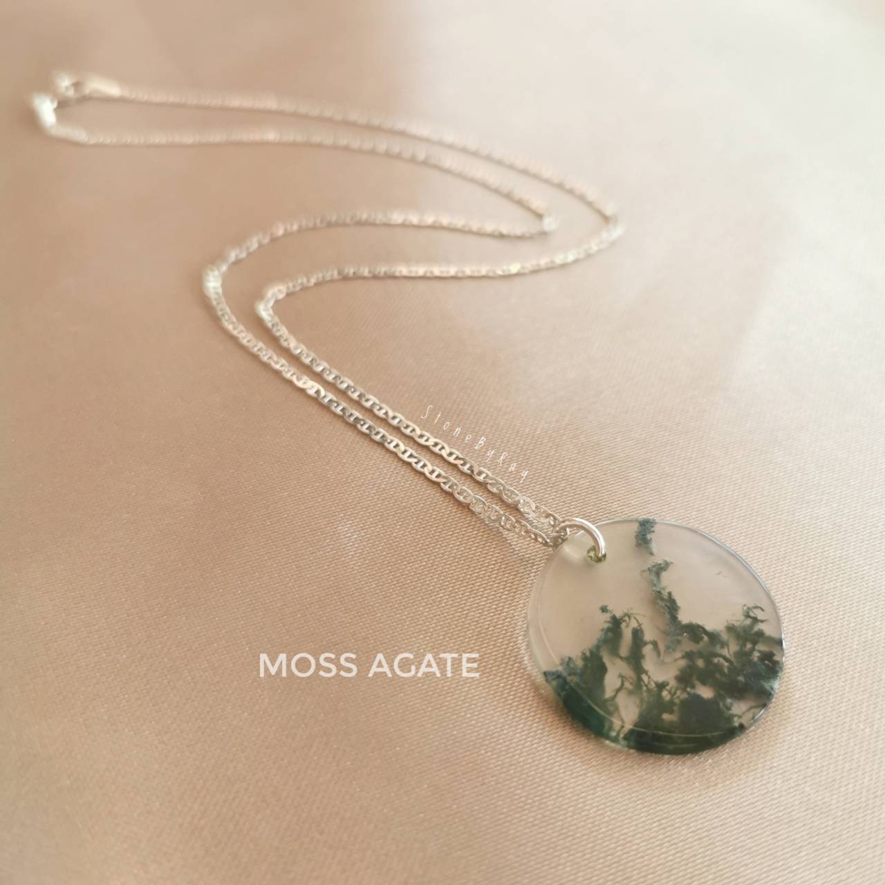 สร้อยคอเงินจี้หินมอสอาเกต Moss Agate