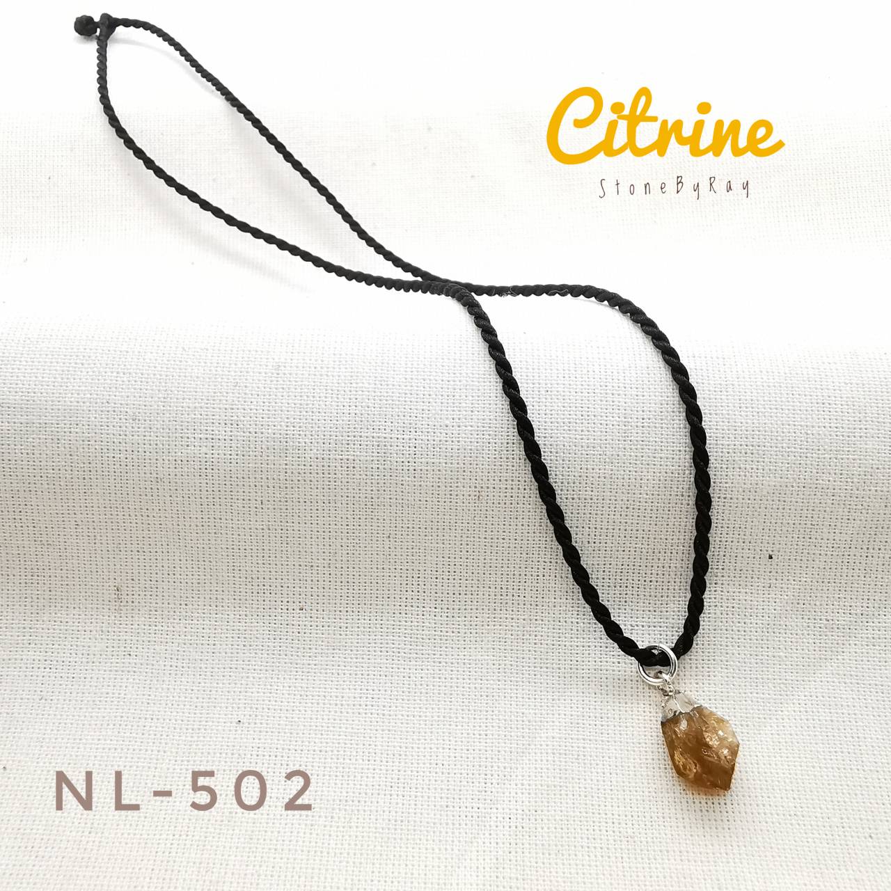 สร้อยคอเชือกถักจี้หินซิทรินผลึกธรรมชาติ Citrine