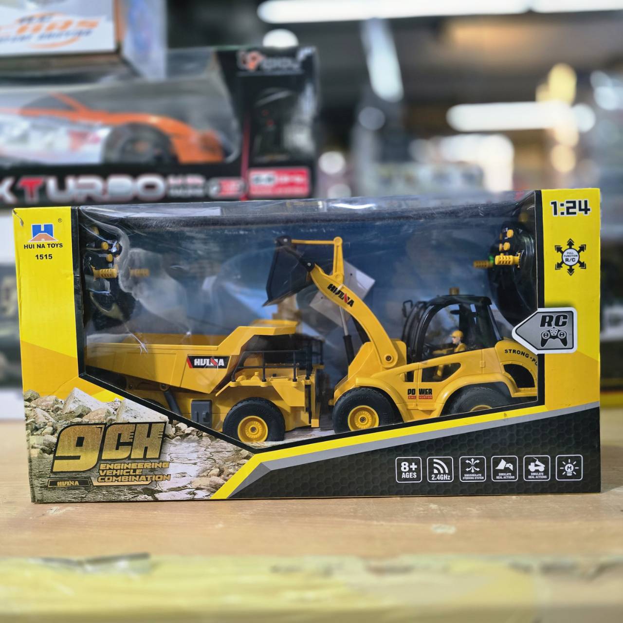 6802266802263 รถบังคับ 1515 1:24 Dump Truck and Bulldozer รถดัมพ์+รถดันดิน สีเหลือง