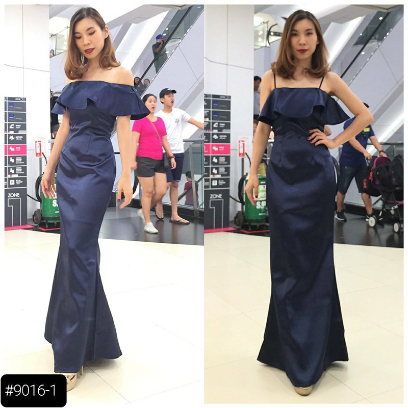 kudapy เดรสยาวสีกรม เปิดไหล่ เดรสหางปลา ใส่ออกงานสวยดูดี