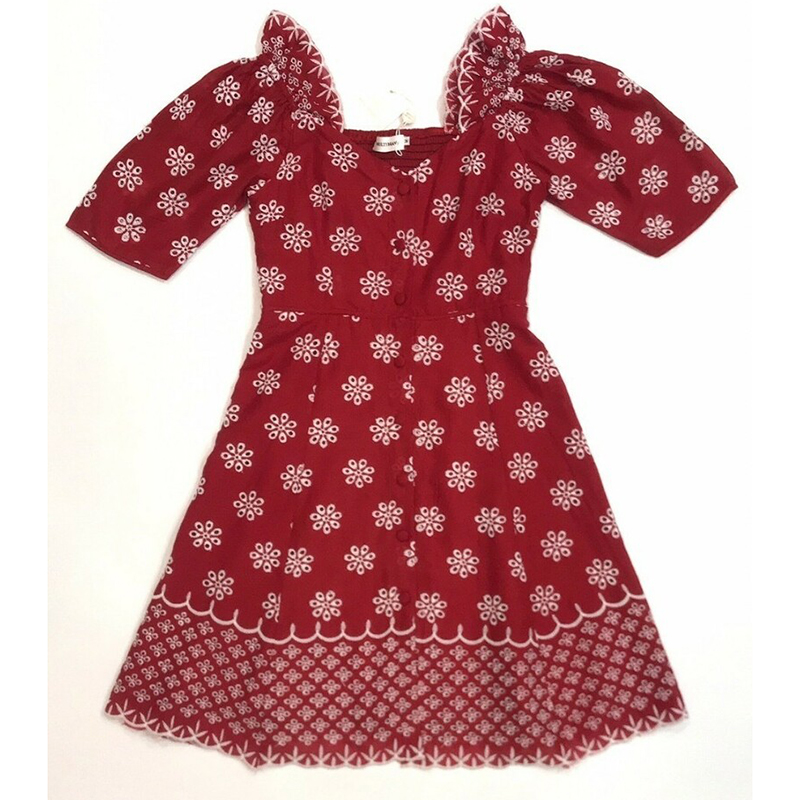 kudapy เดรสสั้นสีแดง คอวีลึกไหล่ระบายใสสวยดูดีน่ารักมากๆ