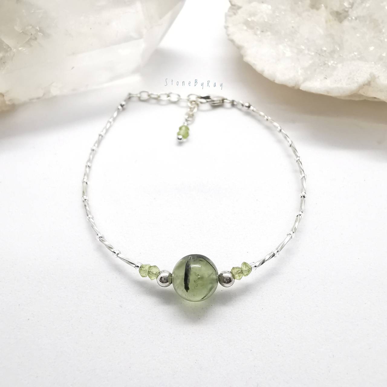 สร้อยข้อมือเงินหินพรีไนท์+เพอริดอท Prehnite+Peridot