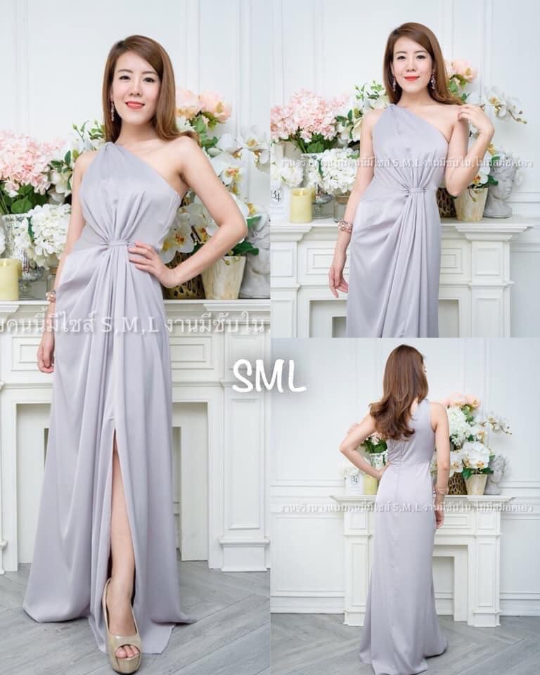 kudapy ชุดราตรียาวไหล้เบี่ยงเฉียงข้าง รวบไหล่ มัดเอว ผ้าเครปซาติน สีเทา ,แดงไวน์ ,ส้มอิฐ ,เขียวแก่ ,กรมท่า, น้ำตาลอิฐ ,ชมพู