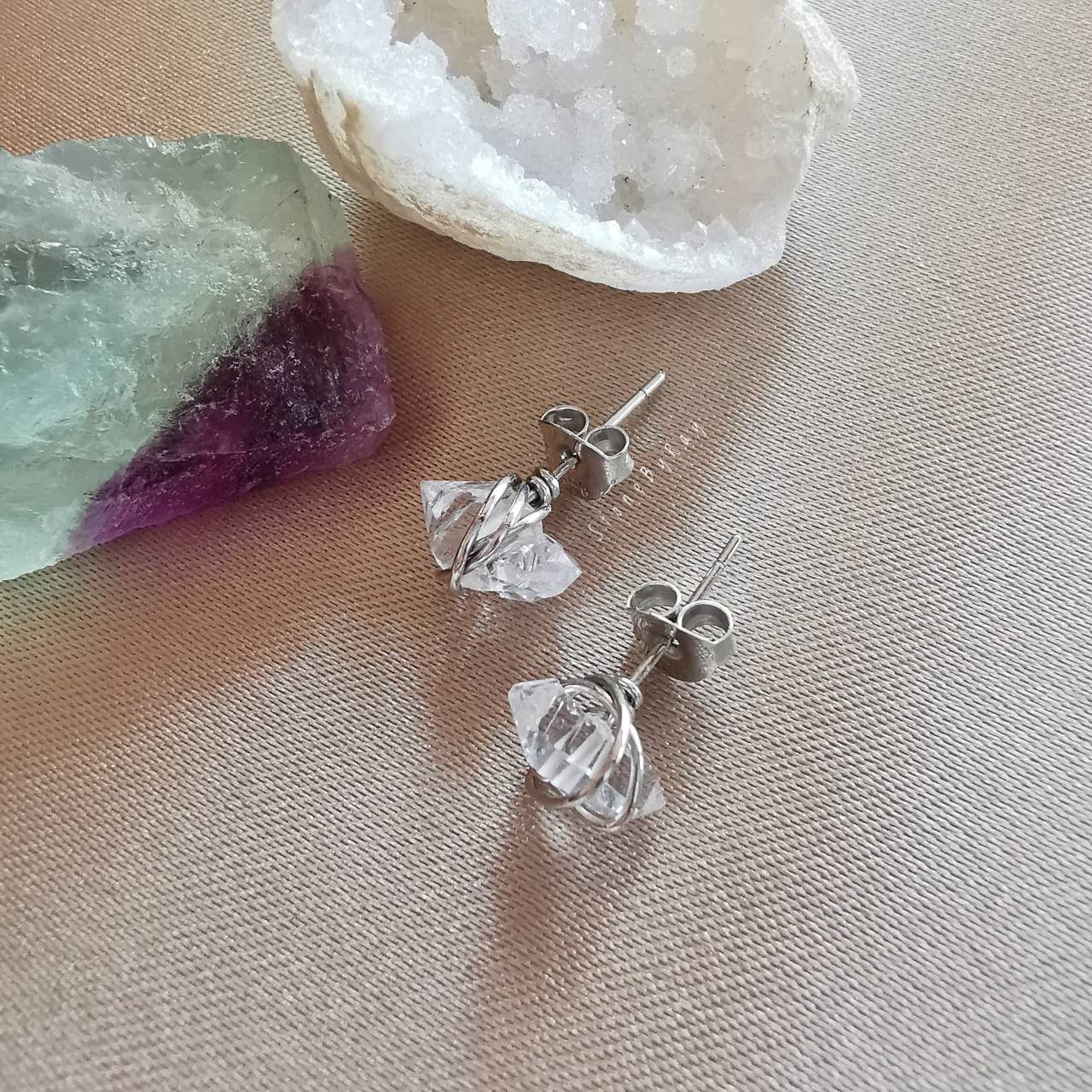 ต่างหูเงินหินเฮอร์คิเมอร์ไดม่อน Herkimer Diamond
