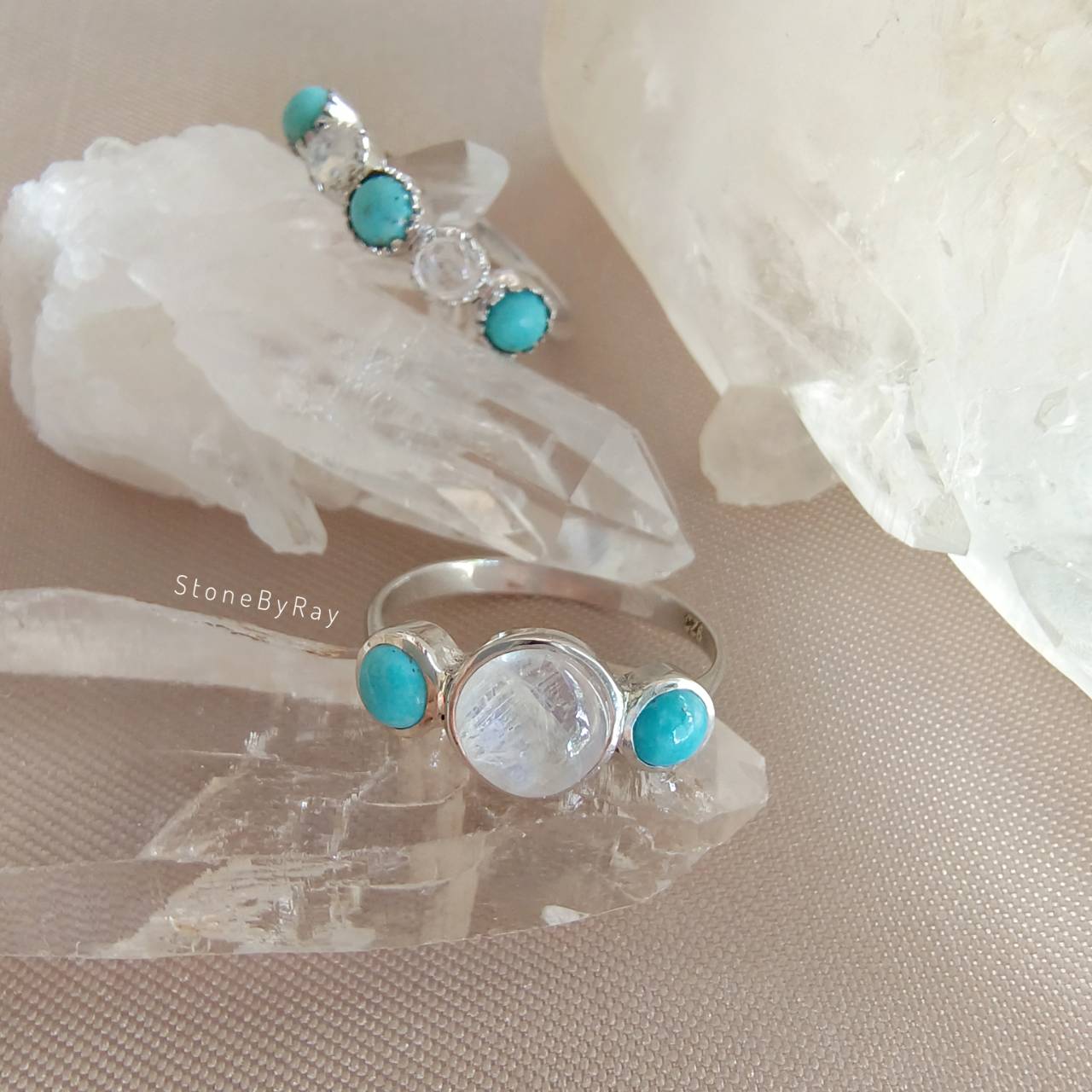 แหวนเงินหินมูนสโตนเทอร์ควอยส์ Moonstone+Turquoise