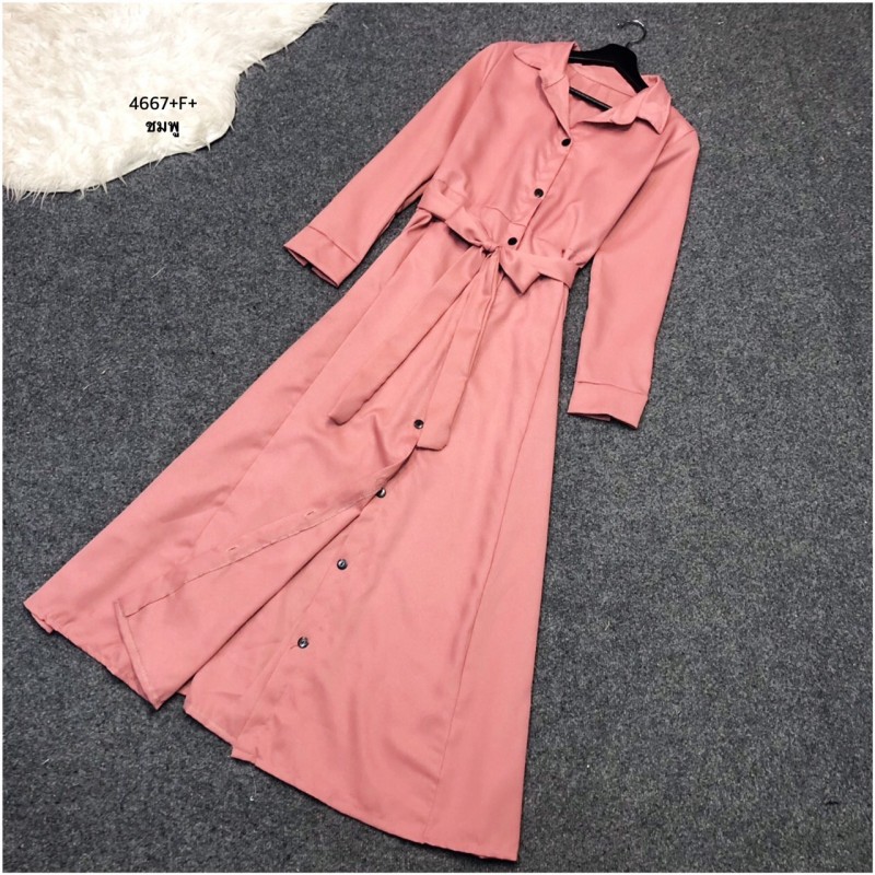 kudapy Maxi Dress แม็กซี่เดรสเชิ้ตแขนยาว สีพื้น งานเชิ้ตแต่งคอปกกระดุมช่วงหน้ายาวข้างเอวเย็บติดสายผูกเอว