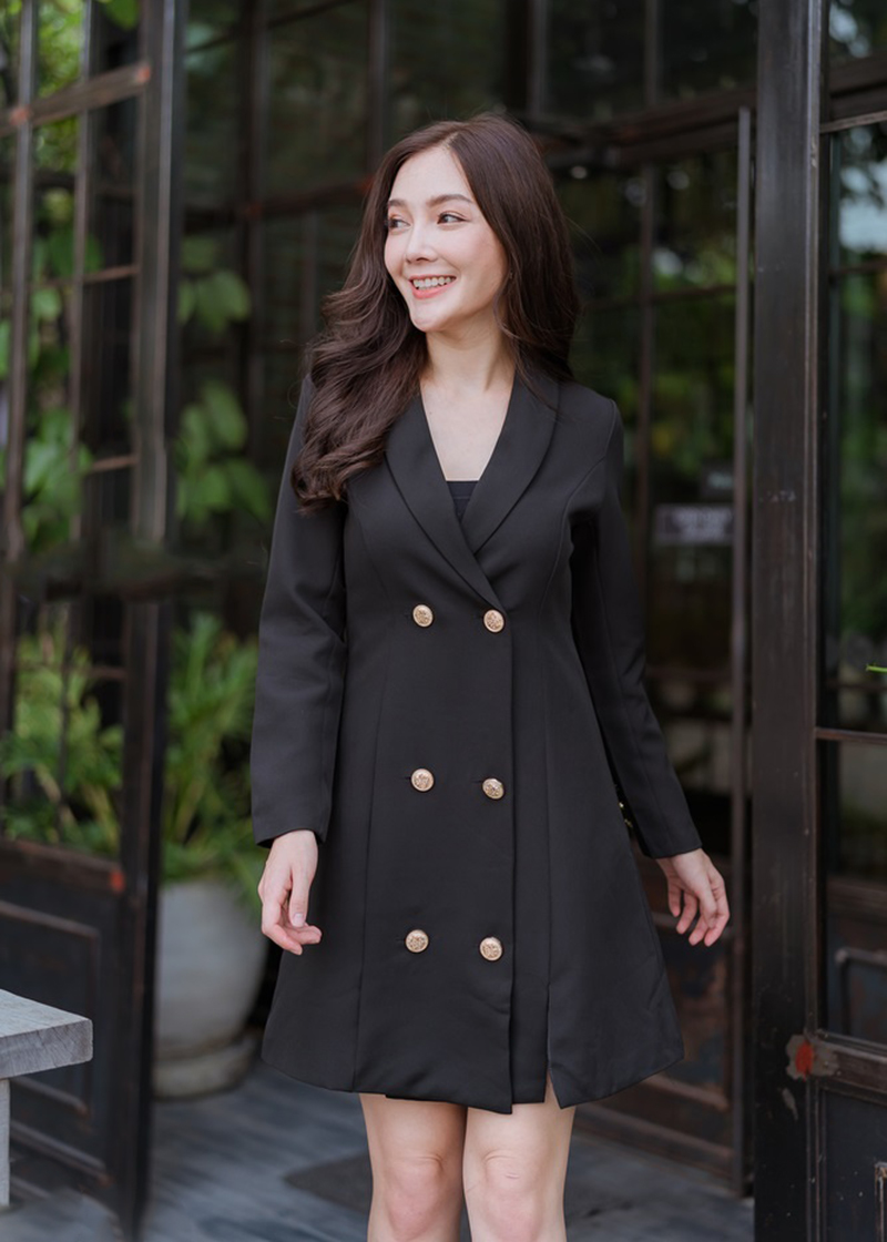 เดรสสั้นทรงสูทสีดำ ดีเทลเปิดหน้าได้ ใส่ทำงาน ใส่เที่ยวได้หมด 2XL