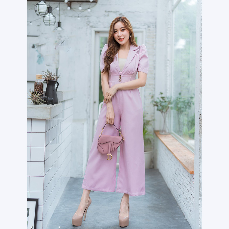 kudapy จั๊มสูทขายาวสีฟ้า,ชมพู,เขียว คอปกใส่แล้วสวยดูดีน่ารักมากๆ