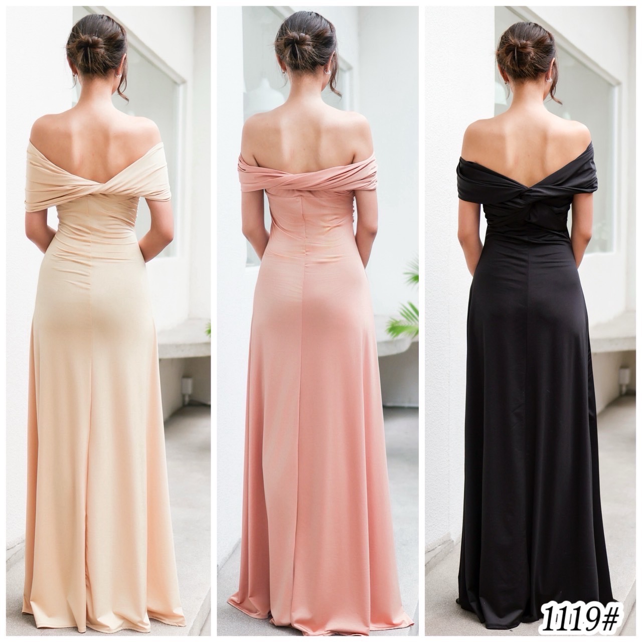 kudapy ชุดราตรีสุดหรู ออกงานปังๆ ใส่ได้หลายแบบ เปิดบ่า/คล้องคอ/เกาะอก กระโปรงทรงเอ เนื้อผ้า ไลคราหนา สวยพริ้ว