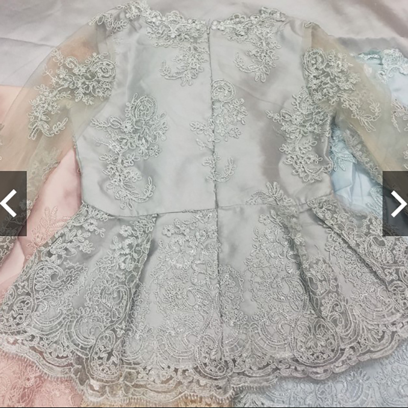 kudapy เซทแยกชิ้น เสื้อลูกไม้+กระโปรงยาว สีเทา เสื้อลูกไม้แขนสี่ส่วน มีซับในในตัว ซิบซ่อนด้านหลัง