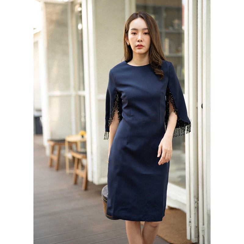 kudapy เดรสสั้นสีม่วง,สีกรมดีไซน์สวย ทรงเป๊ะ ซับใน ซิปหลัง แต่งดีเทลด้วย