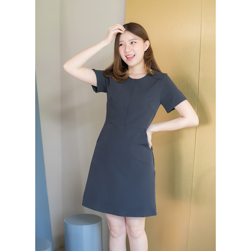 kudapy เดรสสั้นสีเขียวน้ำทะเล/สีน้ำตาล/สีเทาเข้ม มีซับในทั้งตัว ใส่สบายสวยดูดี