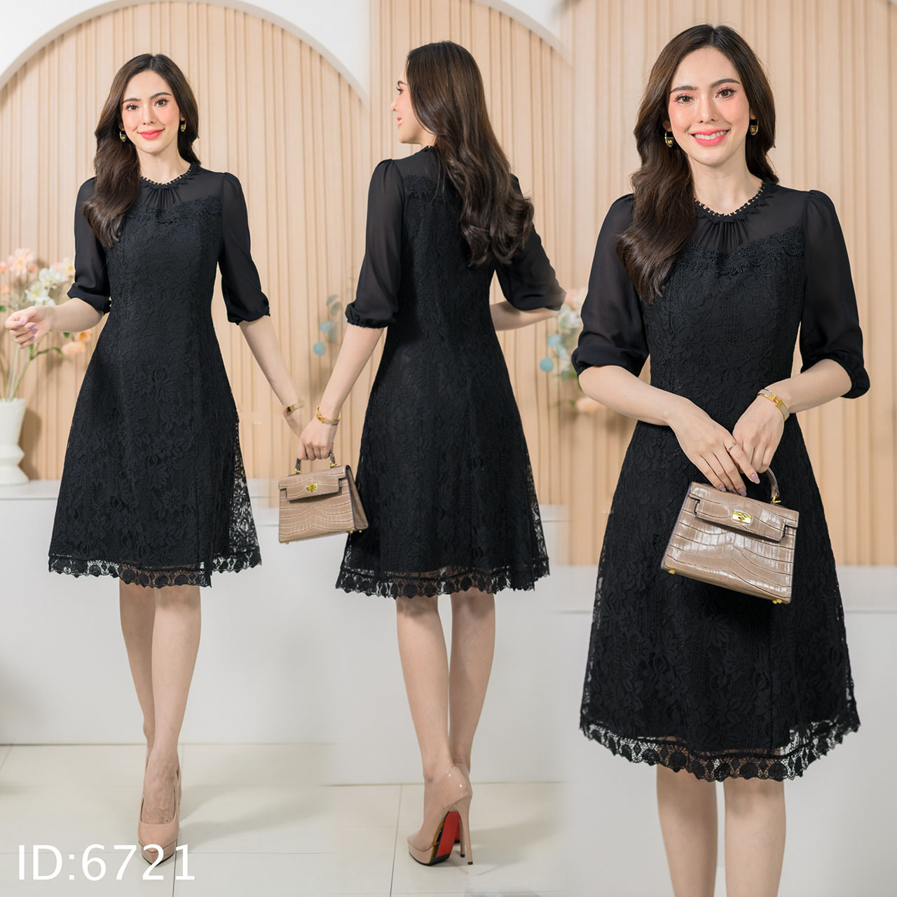 kudapy เดรสสั้นสีขาว/สีดำ ผ้าลูกไม้ซีทรูมีซับใน ช่วงคอและแขนใช้ผ้าชีฟองแต่งลูกไม้สวยมากๆ ปลายแขนจั้ม ใส่สบาย