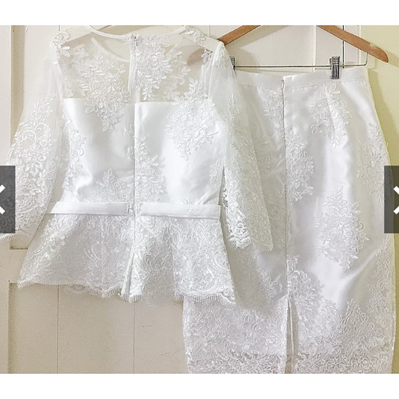 kudapy เซทแยก 2ชิ้น เสื้อลูกไม้+กระโปรง สีขาว/สีชมพู เสื้อลูกไม้แขนสามส่วนแขนมีซับผ้ามุ้ง คอกลมแขนและไหล่ซีทรู เอวเสื้อเย็บคาดเข็มขัดโบว์