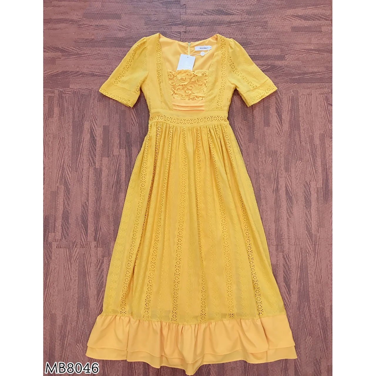 kudapy เดรสยาวสีเหลือง ผ้าฉลุอกลูกไม้ ใส่สบายสวย