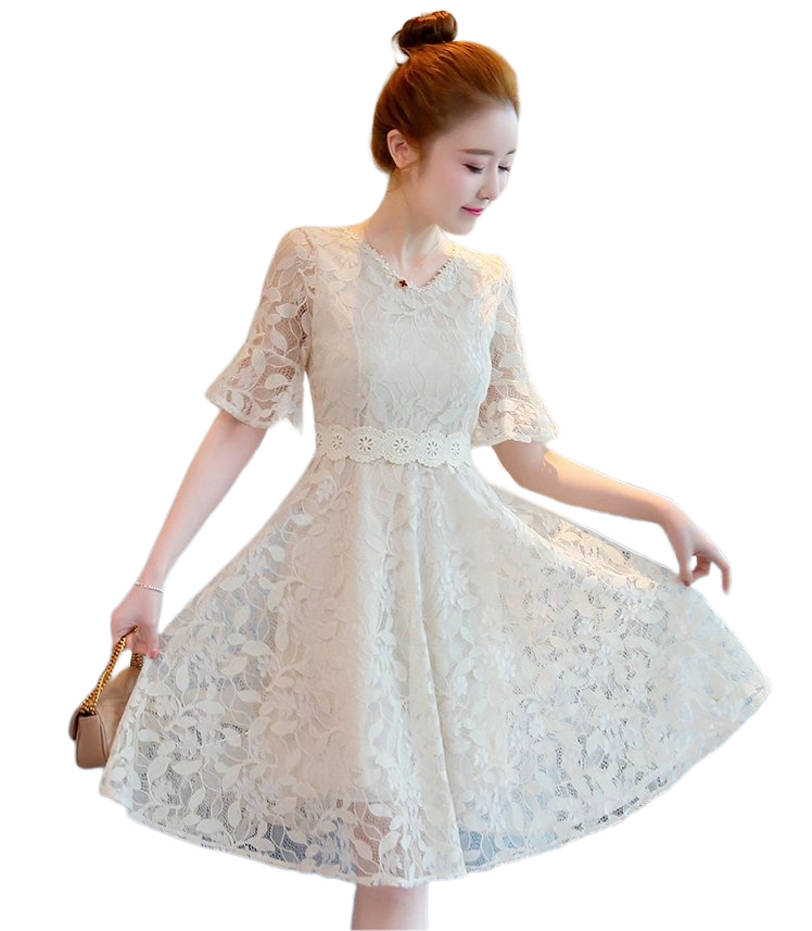 kudapy เดรสสั้นคอกลมลูกไม้สีครีม/สีชมพูพาสเทล แต่งลูกไม้คาดเอว ทรงทิ้งตัว ลายลูกไม้สวยมากค่ะ เนื้อนิ่มใส่สบาย