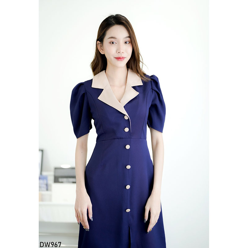 kudapy ดรสสั้นสีดำ/สีแดง/สีกรม ทรงสูทคอปกใส่สบายสวยดูดี