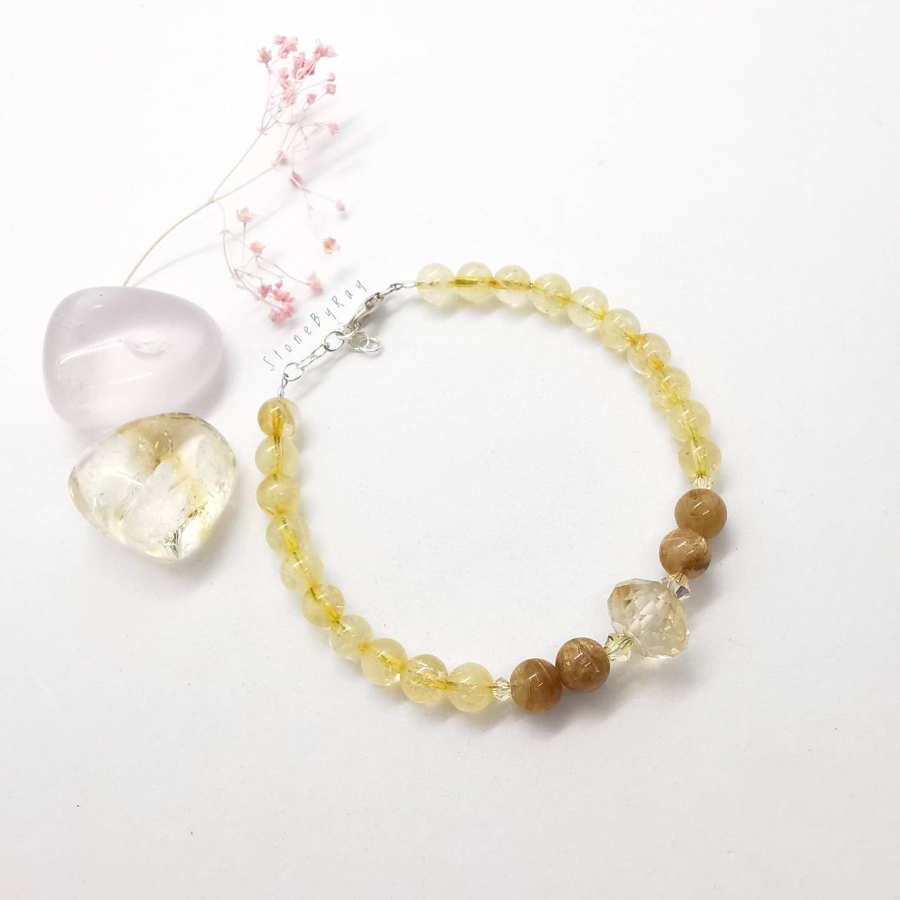 สร้อยข้อมือหินซิทรินกับหินไหมทอง Citrine+Rutilated Quartz