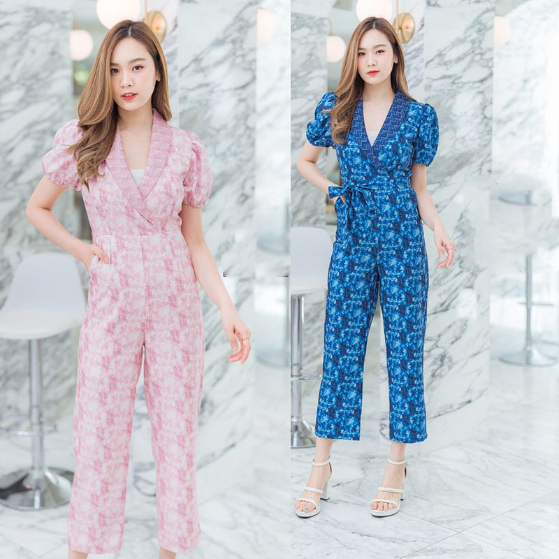 kudapy จั้มสูทขายาวสีชมพู/สีกรม ปกทรงสูทใส่สวยดูดี