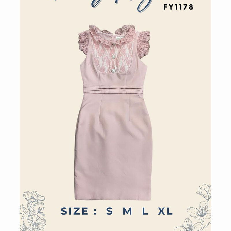 kudapy เดรสสั้นสีชมพู/สีขาว ออกงานสุดหรู สไตล์เรียบๆ ทรงเข้ารูปแขนกุด แต่งผ้าชีฟอง เพิ่มลูกไม้