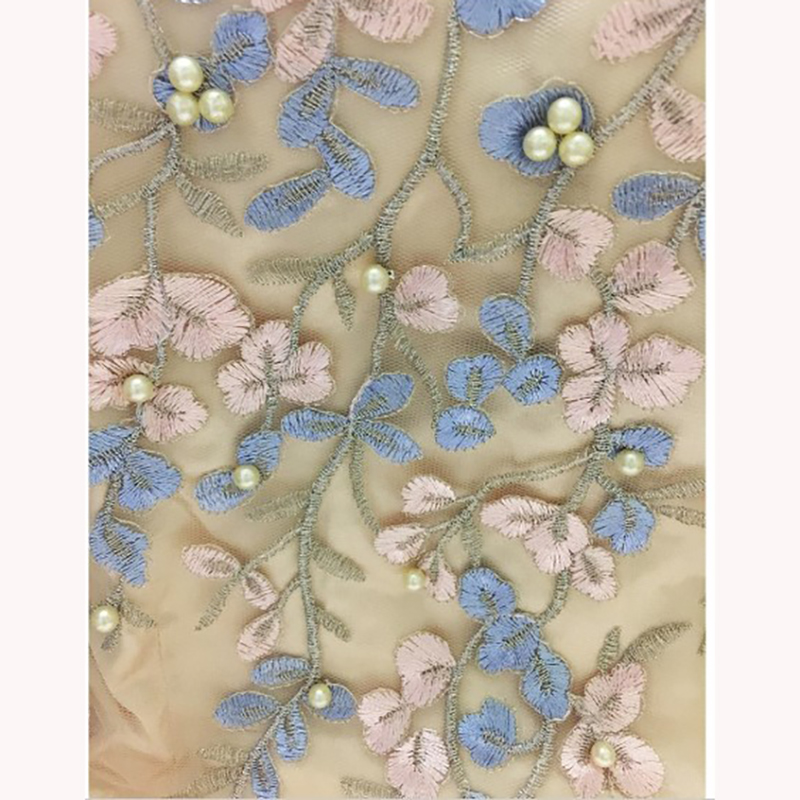 kudapy เดรสยาวลูกไม้ปักลายโทนสีฟ้าชมพูพลาสเทล แขนยาว ไหล่ซีทรู มีซับในในตัวสีเนื้อ