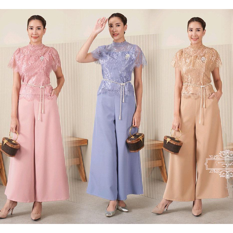 kudapy ชุดเซ็ทเสื้อ+กางเกง สี:ฟ้าเทา/สีชมพู/สีน้ำตาลทอง