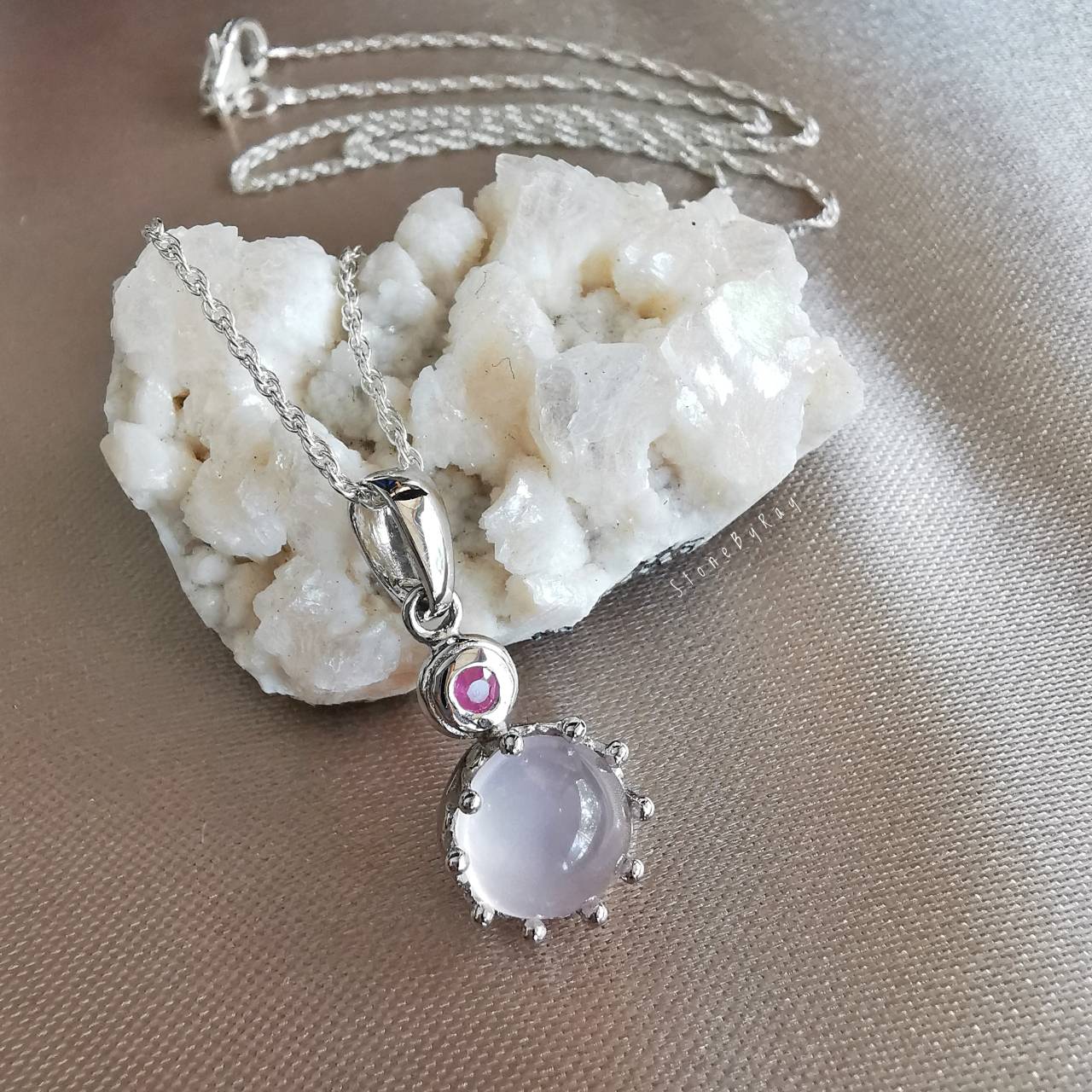 สร้อยคอเงินจี้หินโรสควอตซ์ Rose Quartz