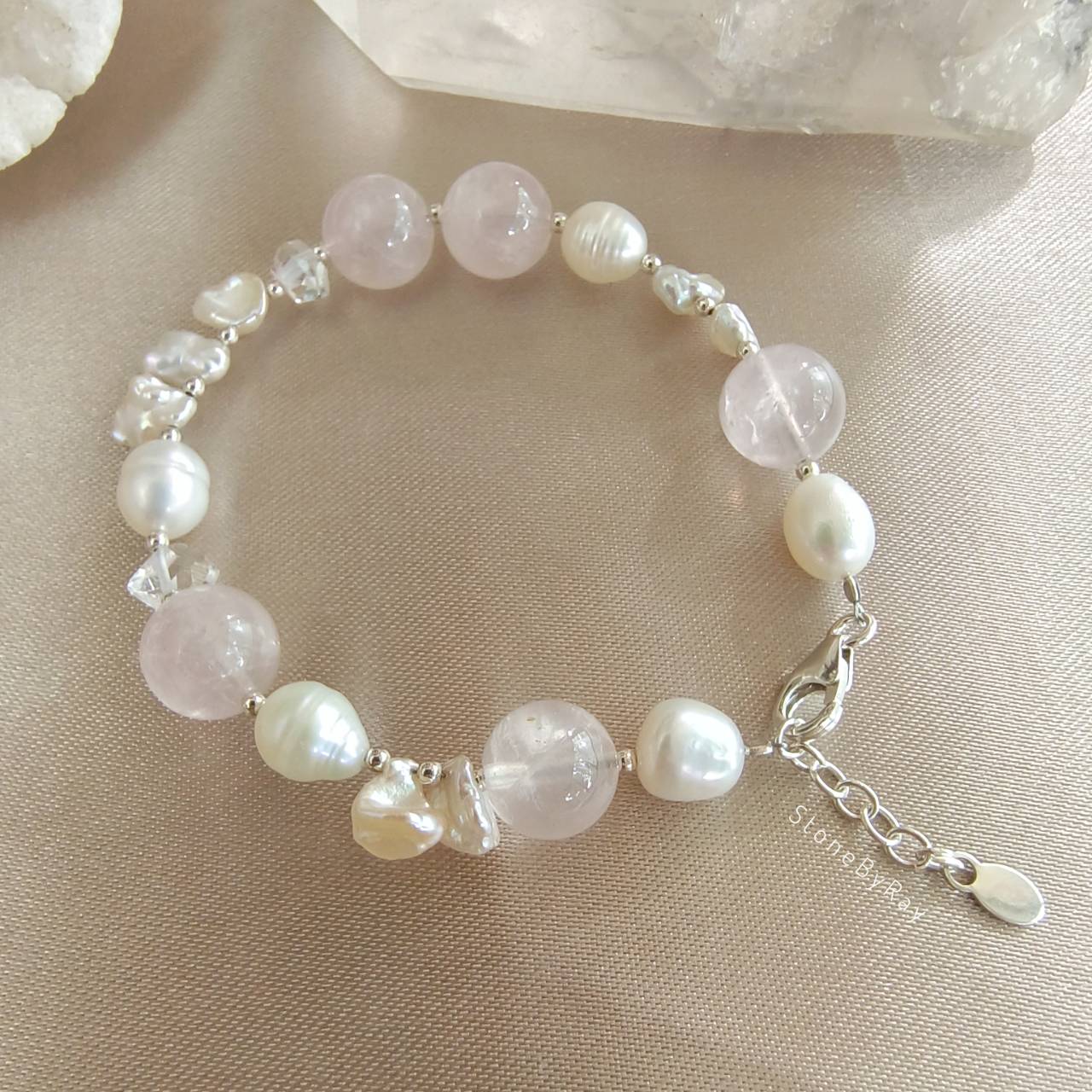 สร้อยข้อมือเงินไข่มุก,โรสควอตซ์,เฮอร์คิเมอร์ไดม่อน