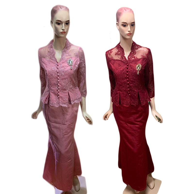 kudapy ชุดเซทผ้าไหมอิตาลีสีแดง/สีชมพู/สีครีม เอวดีด แต่งเอวแต่งจีบ งานเย็บประณีต มีซับใน