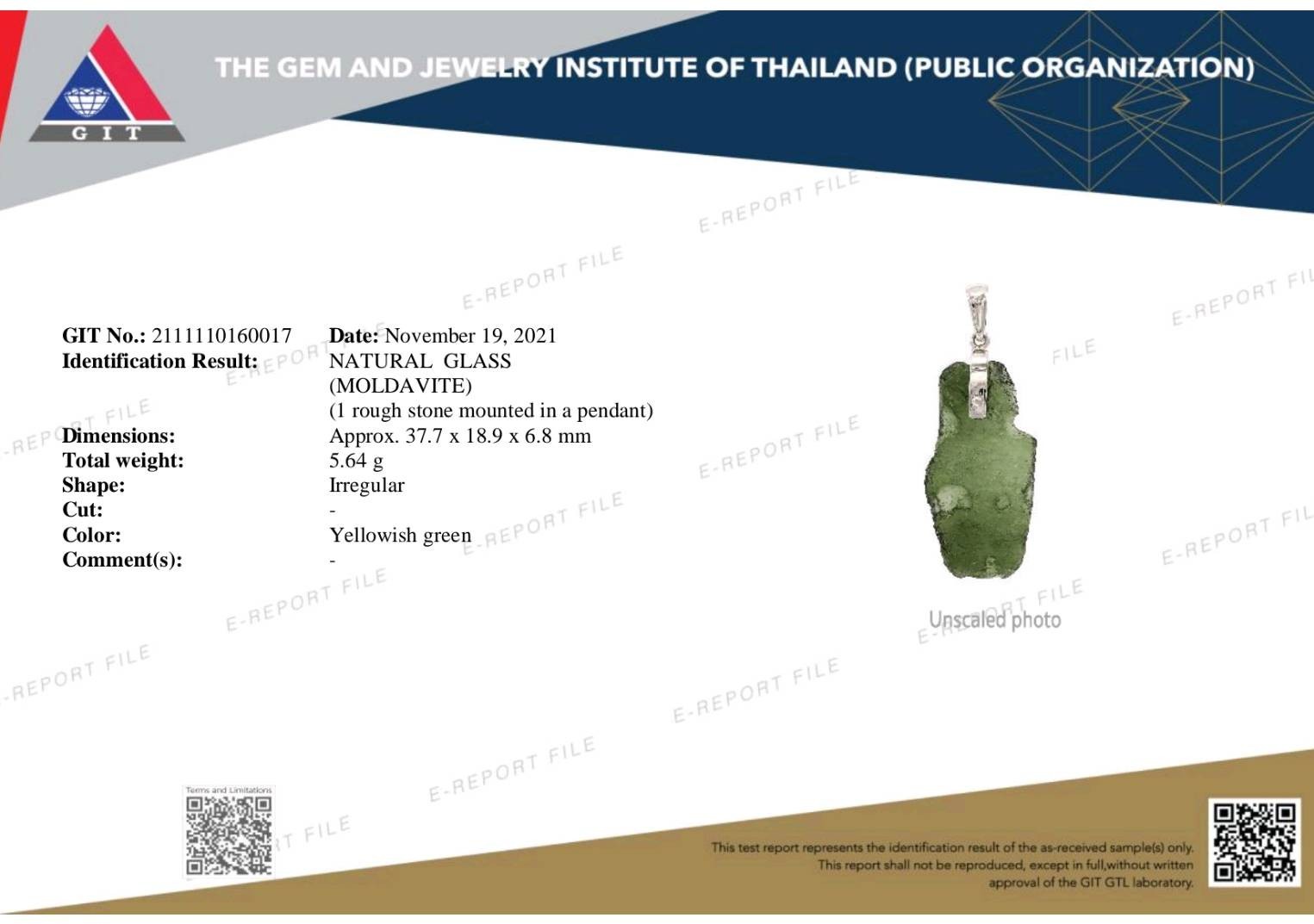 สร้อยคอเงินจี้สะเก็ดดาวโมดาไวท์(Moldavite)