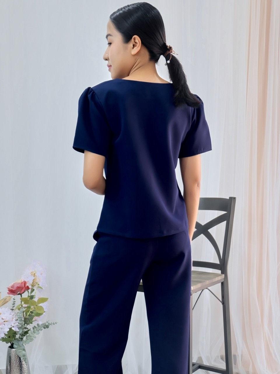 kudapy เซ็ทเสื้อแขนสั้น+กางเกง ผ้าสวยใส่ออกงาน ใส่ทำงานสวยดูดี