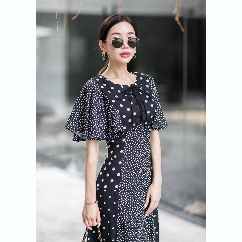 kudapy เดรสยาวสีดำ ผ้าพริ้ว สวย ทรงง่ายๆ ใส่สบาย มาพร้อมซับใน ซิปหลัง