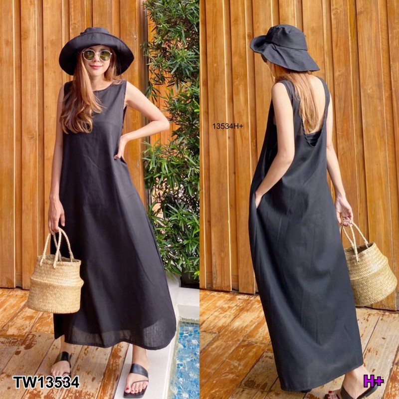 kudapy Maxi Dress เดรสยาวสีส้ม/สีครีม/สีเหลือง/สีเหลือง/สีดำ/สีขาว เว้าหลัง แขนกุด มีกระเป๋าข้างสองข้าง เนื้อผ้าลินินเนื้อดี เรียบหรูดูดีสุดๆ