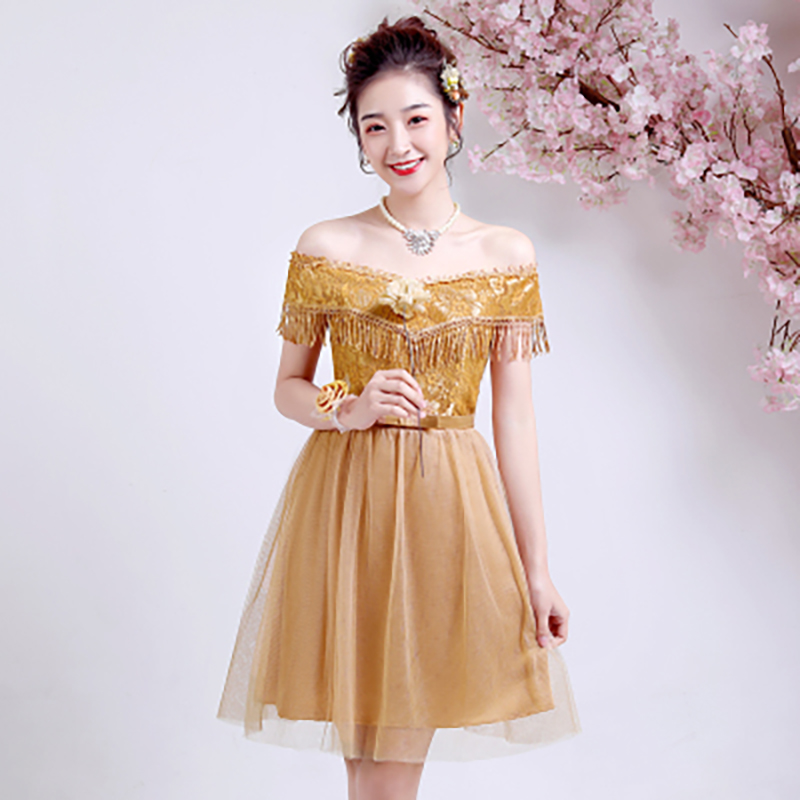 kudapy เดรสสั้นสีขาว/สีเทา/สีชมพูถั่วแดง/ แดง/ส้ม ราตรีออกงาน ทรงเปิดไหล่ สม็อคหลัง