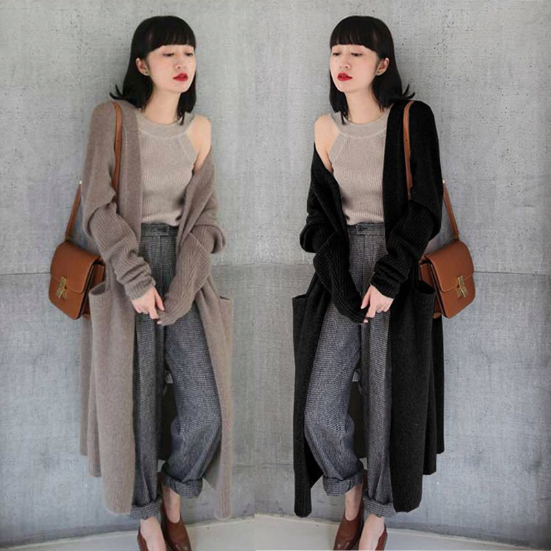 kudapy เสื้อคลุมกันหนาวสีน้ำตาลเบจ/สีดำ ไหมพรม พร้อมส่ง แบบเก๋ ใส่ได้ทุกโอกาส