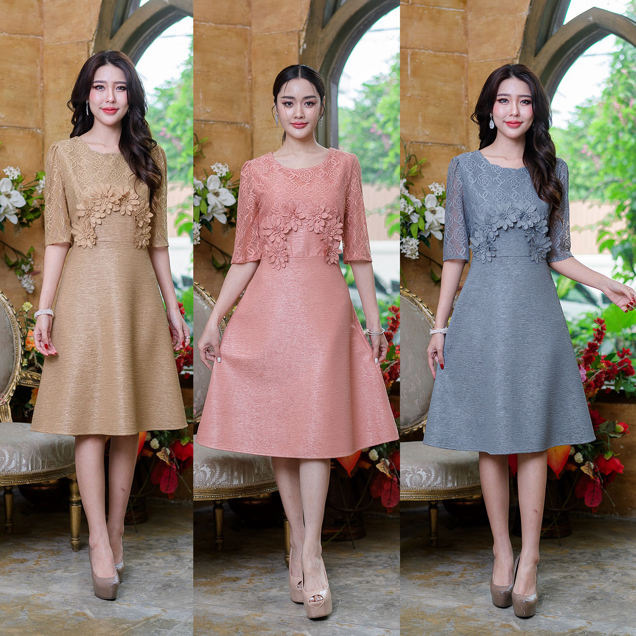 kudapy เดรสสั้น ดีไซน์สวยเก๋ ช่วงอกแต่งดอกไม้ ผ้าสวย ทรงสวยหวาน งานดีมาก ถูกใจแน่นอน