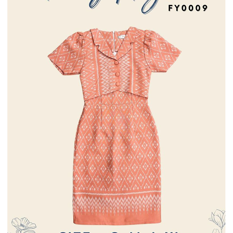 kudapy เดรสสั้นสีฟ้า/สีโอรส ผ้าทอแต่งปกเทเลอร์ ลายผ้าไทย ใส่ออกงาน ใส่ทำงานสวยดูดี