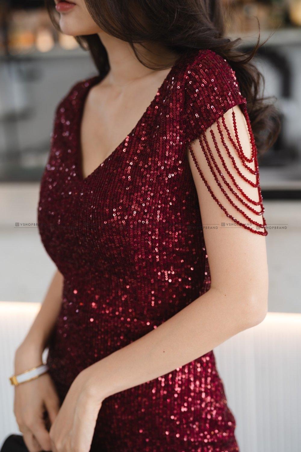 kudapy ชุดเดรสกลิตเตอร์สีโรสโกลด์/สีแดง งานเริ่ดมากกกค่ะ ใช้ซับผ้าวาเลนติโน