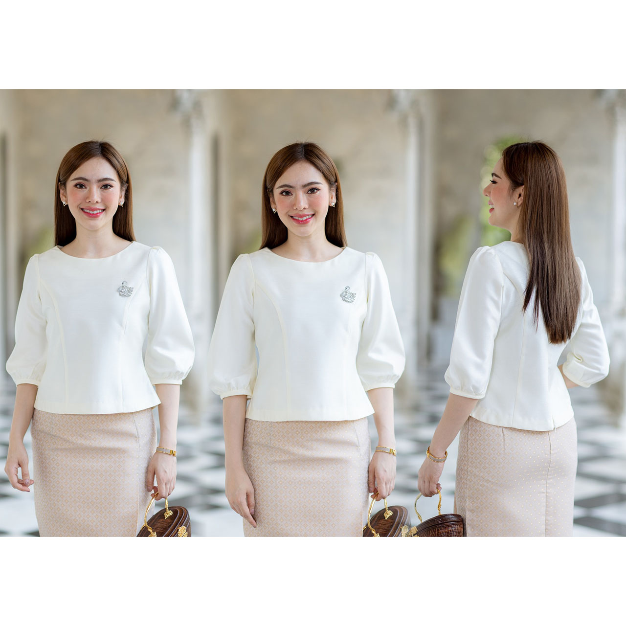 kudapy เสื้อผ้าไหม4เส้น ทุกสีใส่แล้วขับผิว ดูดีมีออร่า เนื้อผ้าทอ เนื้อเบาสบาย ใส่สบายผิว มีลายเส้นในตัว ใส่คู่กับ ผ้าไทยลายแพรวา (เฉพาะเสื้อ)