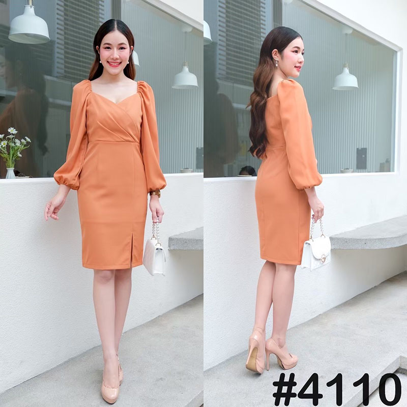 kudapy เดรสสั้นสีโอรส ครีมนู้ด เขียวพิตาชิโอ้ คาราเมล แดง แขนยาว ทรงอกหัวใจ จับจีบเอว พรางเอวคอดๆ ใส่ได้หลายแบบ -ปิดหัวไหล่