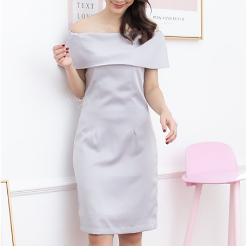 kudapy ชุดราตรีสั้น เดรสเกาะไหล่ ใส่ออกงาน ผ้าซาร่าผ้าเงาเนื้อนุ่ม สีแดง ชมพู น้ำตาล ครีม เทา กรมท่า ฟ้า แชมเปญ