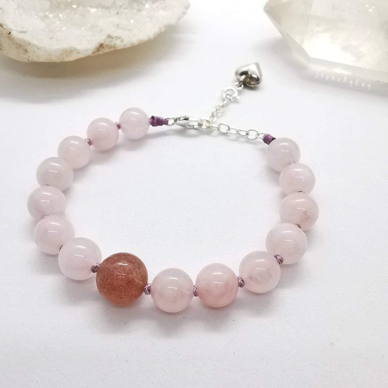 สร้อยข้อหินสตอเบอร์รี่ควอตซ์+โรสควอตซ์ Strawberry Quartz+Rose Quartz