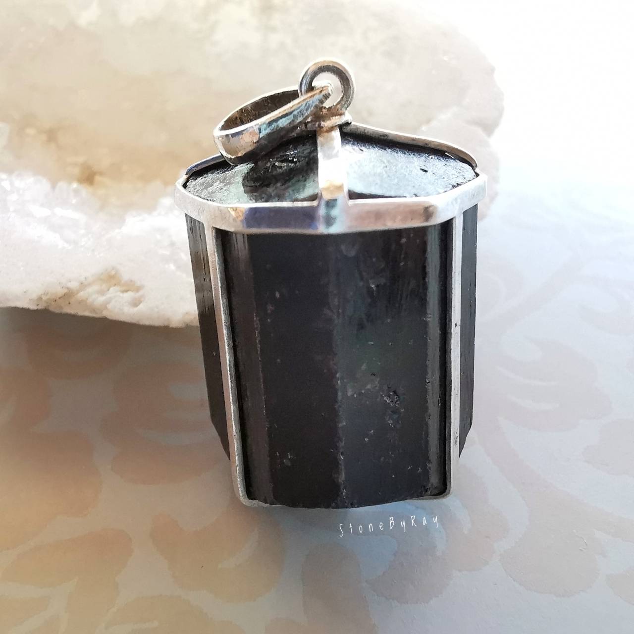 จี้เงินหินแบล็กทัวมารีน Black Tourmaline